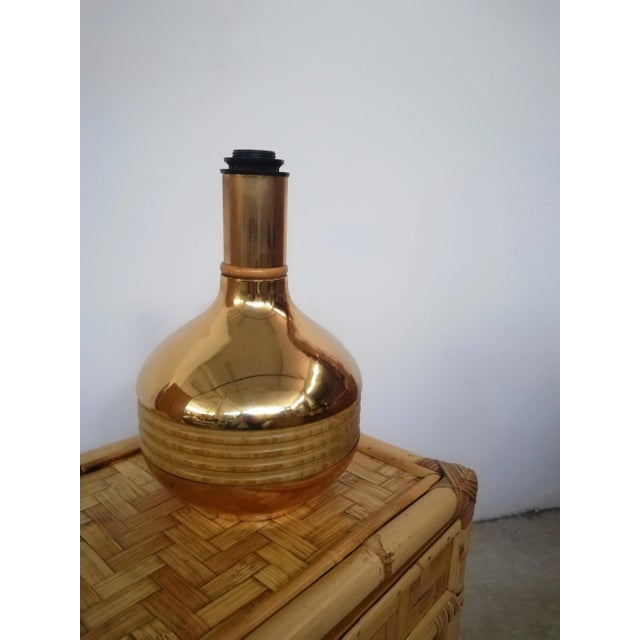 Brassed Metal and Fake Wood Bamboo Table Lamp, 1970s For Sale - Image 6 of 7