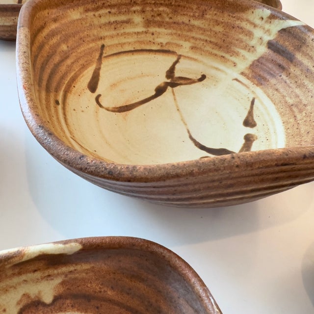 Vintage Handcrafted Studio Pottery Serving Bowls in Warm Brown Glaze, Signed Skul, Set of 7 For Sale - Image 4 of 15
