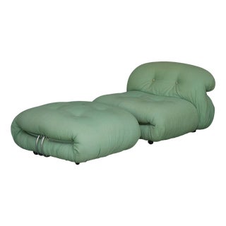 Set of Vintage Soriana Lounge Chair and Ottoman by Afra and Tobia Scarpa for Cassina, 1970s For Sale