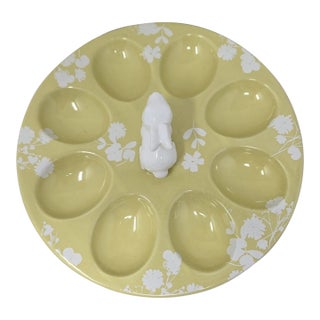 Vintage Yellow White Floral Bunny Rabbit Deviled Egg Plate For Sale