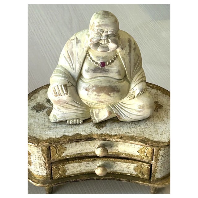 The gold and white carved wooden footed box with drawers is original vintage Florentine. The box was created in Italy in...