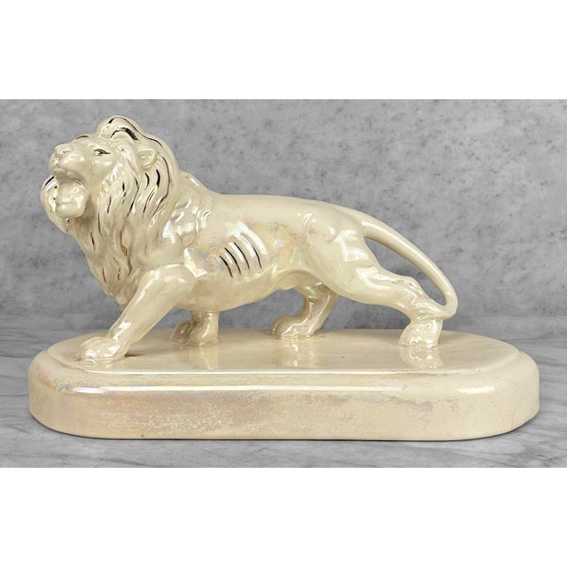Vintage 12" Hollywood Regency White Luster Porcelain Lion Sculpture For Sale - Image 6 of 11