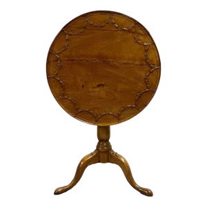 19th Century American Pie Crust Table, Tilt Top, Solid Wood Carved.
