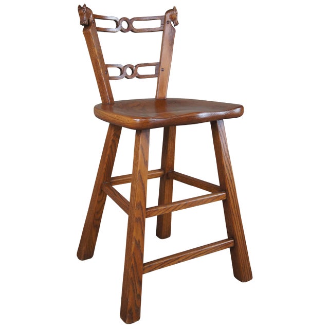 4 Vintage Romweber Viking Oak Equestrian Horse Head Bar Counter Stools