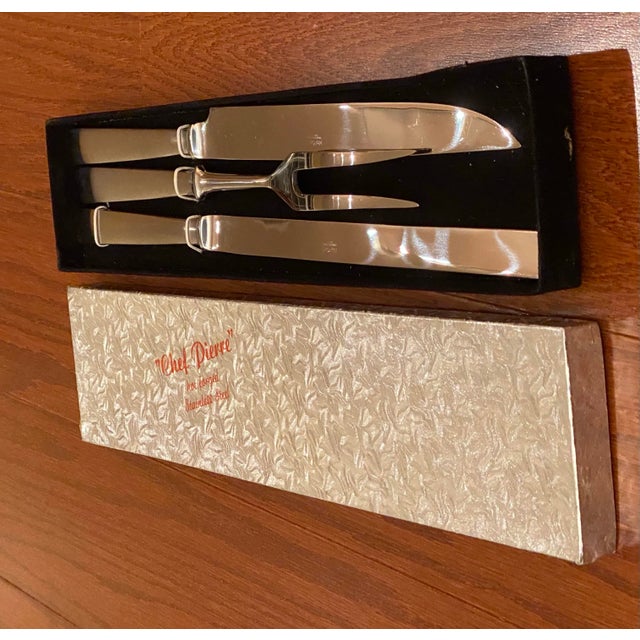 Metal Brand New 1960s Vintage Chef Pierre Hot Forged Stainless Steel Carving Set, Italy- 3 Pieces For Sale - Image 7 of 12