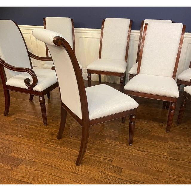 Set of 8 Leighton Hall Mahogany Regency Style Upholstered Dining Chairs For Sale - Image 10 of 12