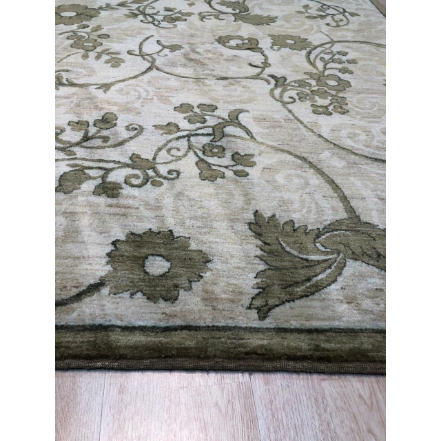 Indian 10x14 Elena Ophelia Ivory Traditional Floral Hand Knotted Afghan Wool Carpet Rug For Sale - Image 3 of 6