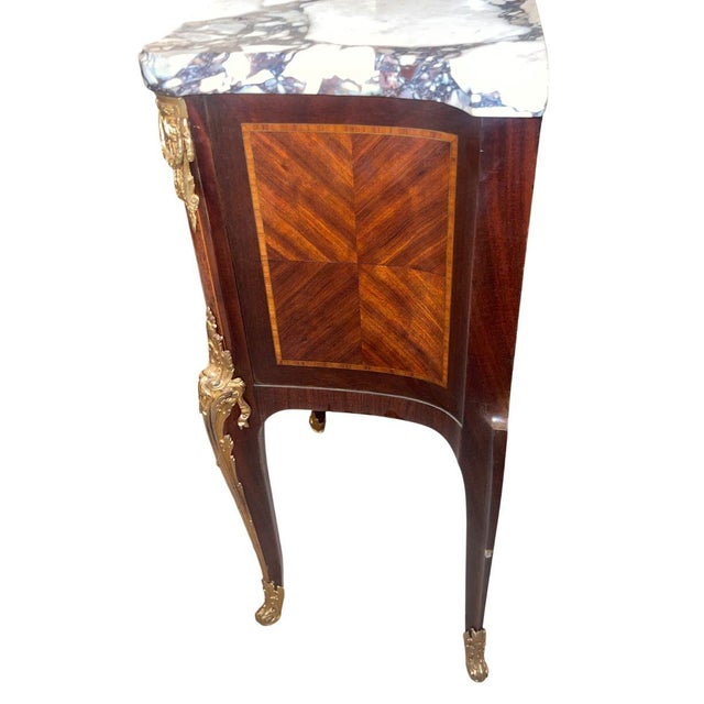 Pair French Bronze-Mounted Marble-Top Nightstands Louis XV Style, Late 19th C. For Sale - Image 9 of 12