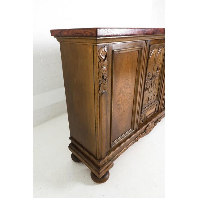 1930s Carved Baroque Style Sideboard / Credenza W Bun Feet For Sale - Image 4 of 18