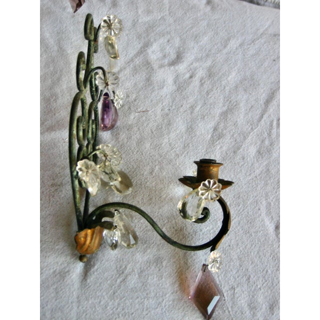Metal 1920 French Iron Crystal Sconces - a Pair For Sale - Image 7 of 8