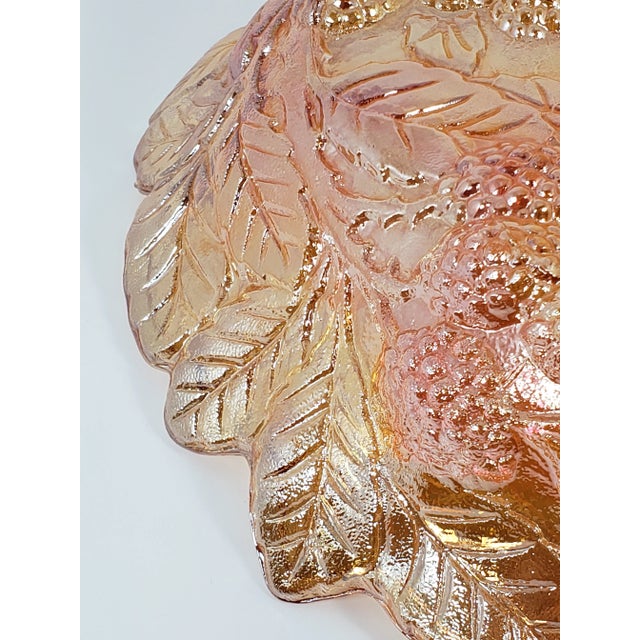 1970s Indiana Glass Loganberry Pattern Iridescent Marigold Embossed Bowl/Dish For Sale - Image 6 of 7