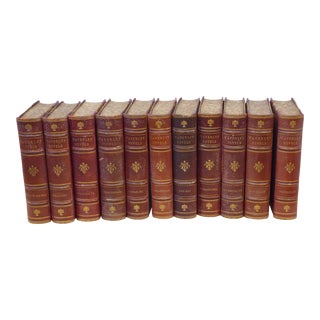 19th Century Red Leather Bound Waverley Novels - Set of 11 For Sale