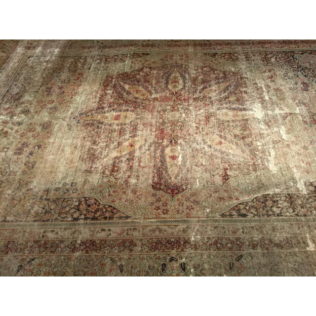 19th Century Persian Kerman Lavar Rug, Hand-Knotted Wool, Floral Pattern, Ivory & Burgundy, 9x13 For Sale - Image 12 of 15