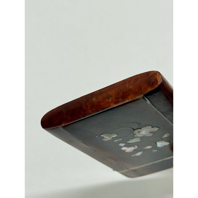 Brown Inlaid Faux Tortoiseshell and Mother-of-Pearl Card Case With Floral Motif For Sale - Image 8 of 8