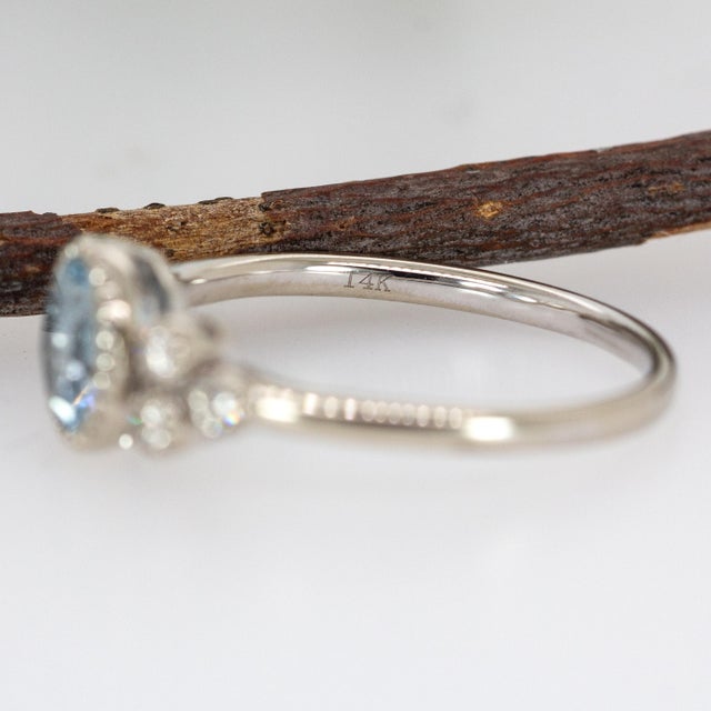 Metal Brazilian Aquamarine and Natural Diamond Ring in 14k Solid Gold | Round 6.5mm, Size 6.75 For Sale - Image 7 of 7