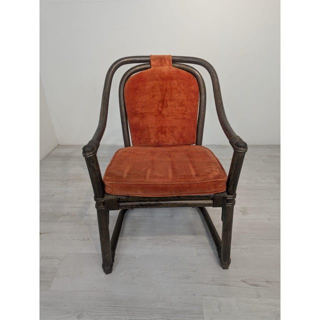 Vintage Upholstered Rattan Armchair For Sale - Image 3 of 18