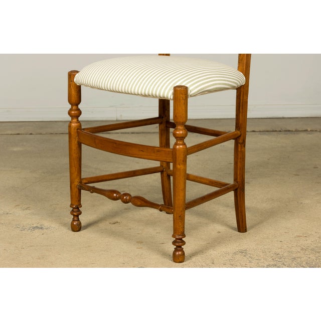 Set of 10 Late 19th Century French Provincial Walnut Dining Chairs in Green Ticking Stripe For Sale - Image 14 of 18