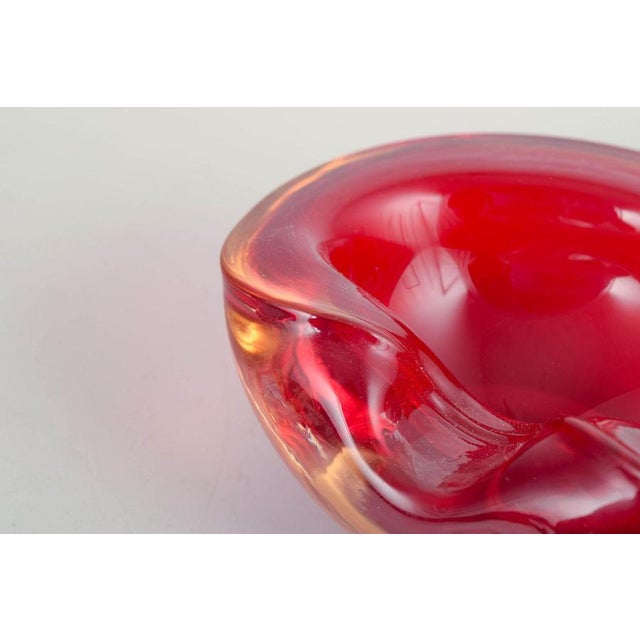 Vintage Decorative Bowl with Organic Form in Red Sommerso Glass, 1960s For Sale - Image 3 of 5