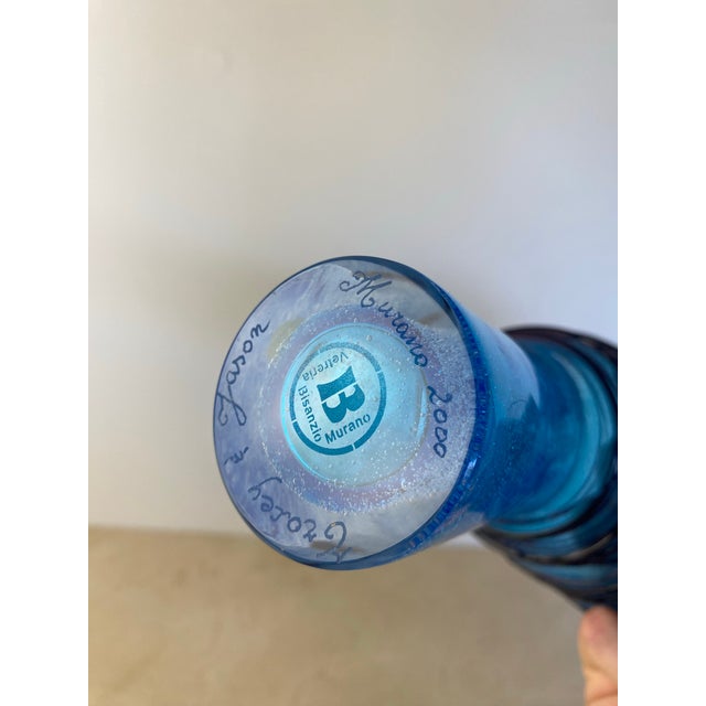 Early 21st Century Simone Cenedese Murano Threaded Art Glass Vase, Cerulean Blue, C. 2000 For Sale - Image 5 of 8
