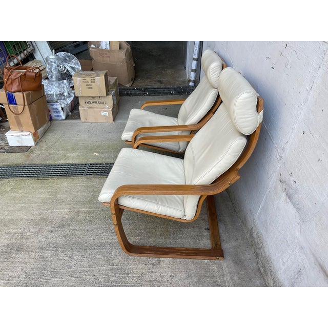 Wood Vintage Wooden Leather Poang Armchairs from Ikea, 1990s, Set of 2 For Sale - Image 7 of 9