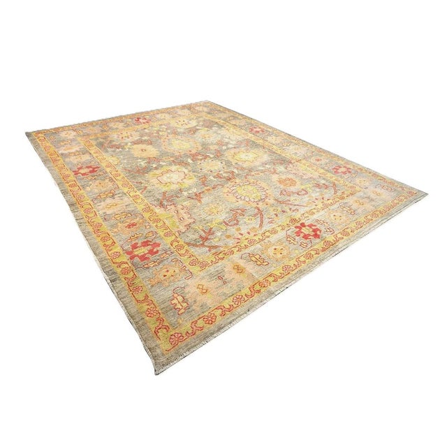 Traditional Persian Oushak Wool 8x11 Grey, Red, & Yellow Handmade Area Rug #1143973 For Sale - Image 3 of 10