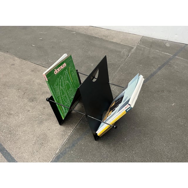 Wood Italian Postmodern Metal Magazine Rack Holder, 1980s For Sale - Image 7 of 18