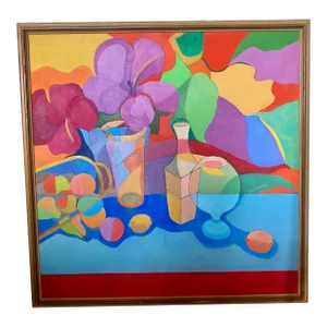 "Let's Go" – Large Abstract Still Life by Rose Schwarz – 32" Framed