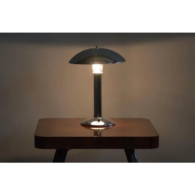 Metal Original Artdeco Table Lamp, Chrome, Functional Electrification, Czechia, 1930s For Sale - Image 7 of 8