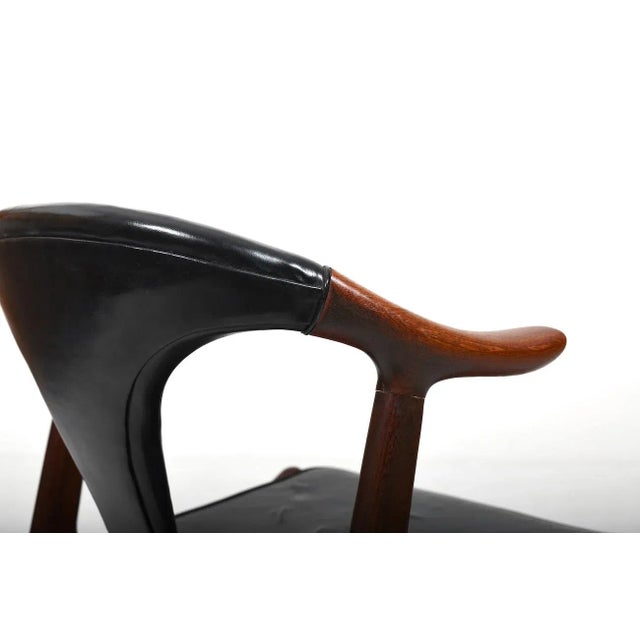 Danish Teak & Leather Cow Horn Chair by H.P. Hansen For Sale - Image 6 of 10
