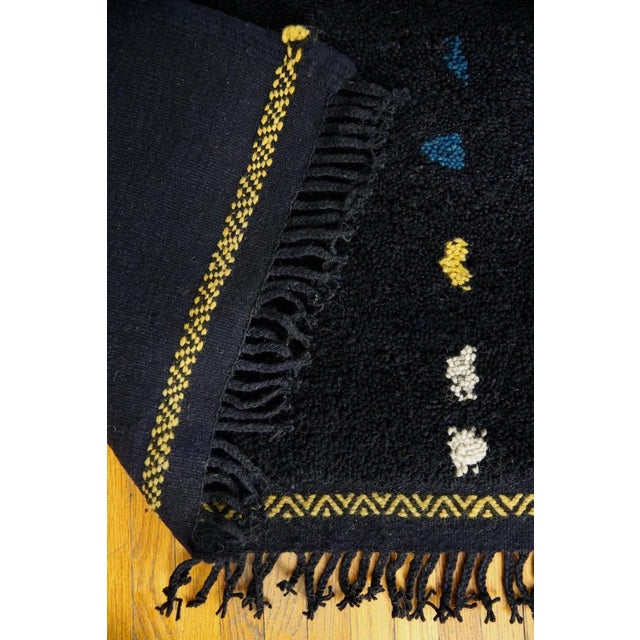Midnight Black With Multicolor Linear Dot Pattern Handmade-To-Order Moroccan Wool Rug - 4x6 Ft For Sale - Image 10 of 10