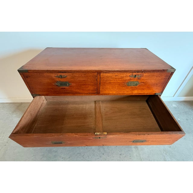 Brown Antique 19th Century Anglo-Indian Two-Part Campaign Chest of Drawers W/ Brass Hardware For Sale - Image 8 of 18