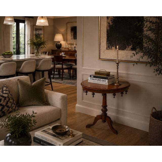 A delightful Victorian walnut lamp table of exceptional decorative appeal. Standing on an elegant turned pedestal with...