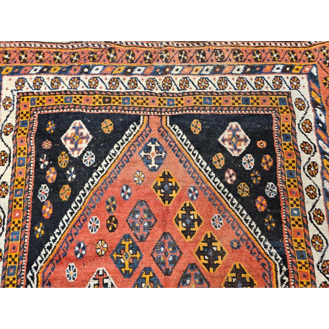 Vintage Persian Qashqai Tribal Area Rug, Hand-Knotted Wool, Geometric Pattern, 5x7, Rust & Navy For Sale - Image 14 of 16
