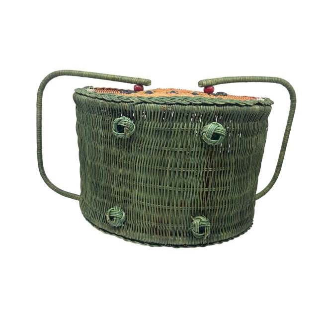 Vintage Boho Trompe L’Oeil Watermelon Wicker Picnic Basket. For Sale - Image 12 of 12