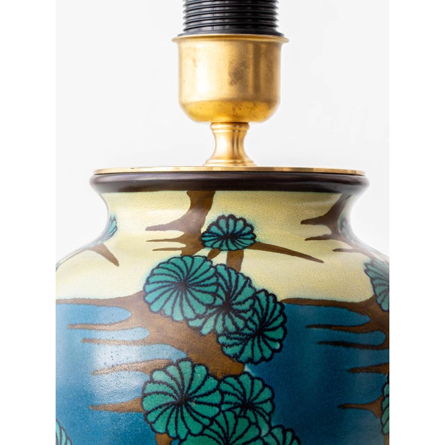 1920s Dutch Gouda Art Deco Blue Ceramic Table Lamp For Sale - Image 9 of 15