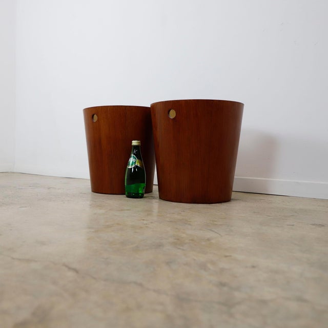 Brown Pair of Mid 20th Century Plywood Trash Can For Sale - Image 8 of 18