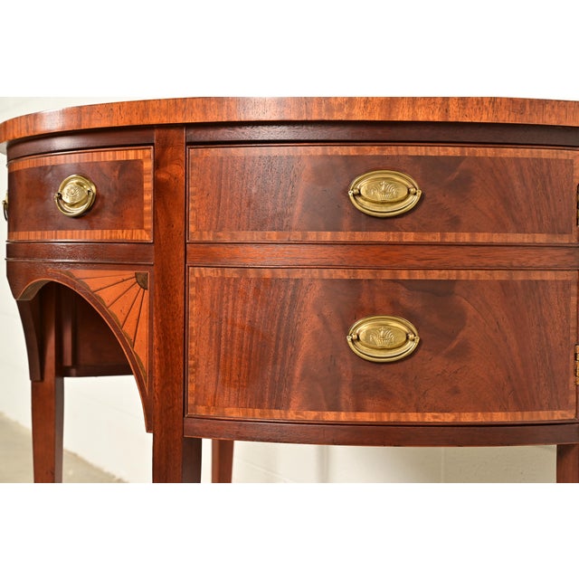 Baker Furniture Federal Inlaid Mahogany Demilune Sideboard Credenza For Sale - Image 11 of 15