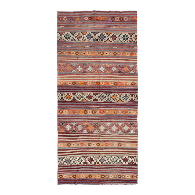 Embroidered Vintage Kilim Rug - 5`3" X 11`7" For Sale