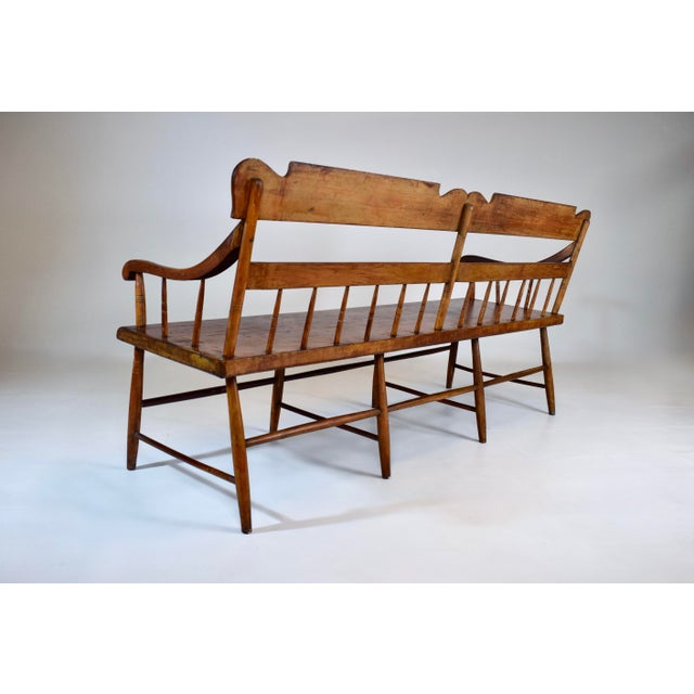 American Half Spindle Back Mid 19th C. Pine, Poplar Bench For Sale - Image 10 of 18