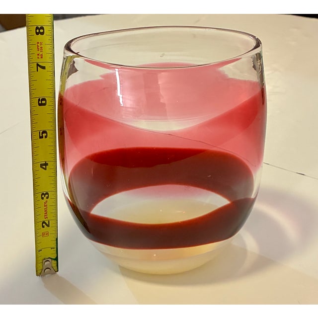 2000 - 2009 2003 Caleb Siemon Signed Studio Art Glass Oval Sommerso Vase - Ruby & Cream For Sale - Image 5 of 14