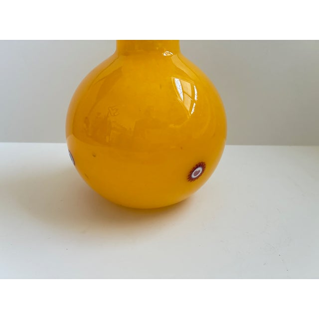 Glass Vintage Yellow Murano Glass Vase With Millefiori | Made in Italy | Signed For Sale - Image 7 of 14