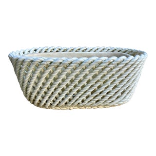 Vintage Spanish Porcelain Lattice Cache Pot / Planter With Rope Weave Design For Sale