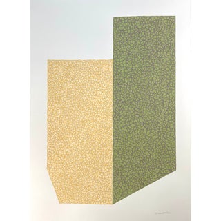 Abstract Geometric Painting in Green and Yellow For Sale