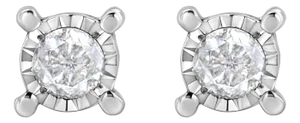 .925 Sterling Silver 1.0 Cttw Round Brilliant-Cut Diamond Miracle-Set Solitaire Stud Earrings