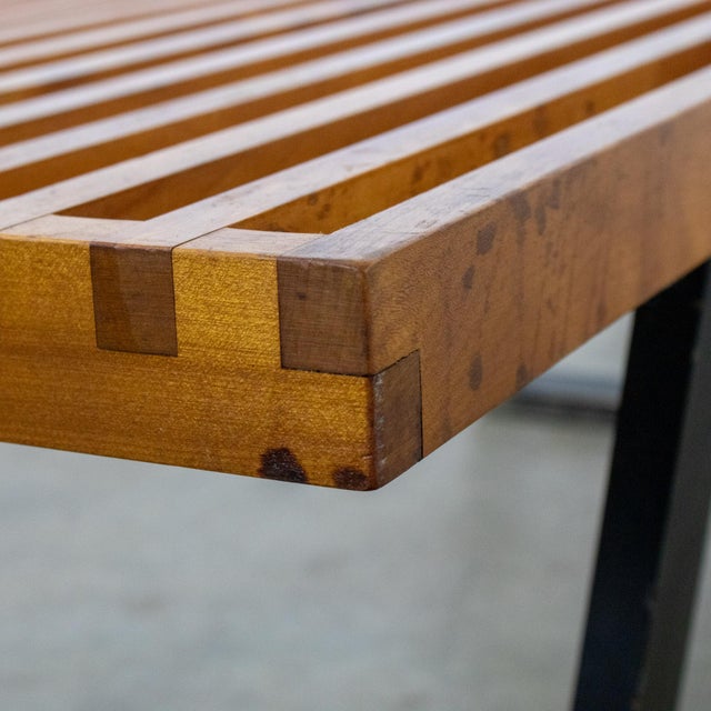 Brown Early Mid Century Modern George Nelson Platform Bench for Herman Miller Maple Slats Black Painted Legs For Sale - Image 8 of 18