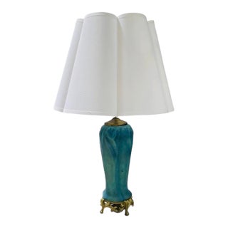 Vintage Pottery Lamp With Gold French Base For Sale