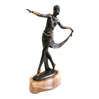 1990s Art Deco Bronze Dancer England After Lorenzl For Sale
