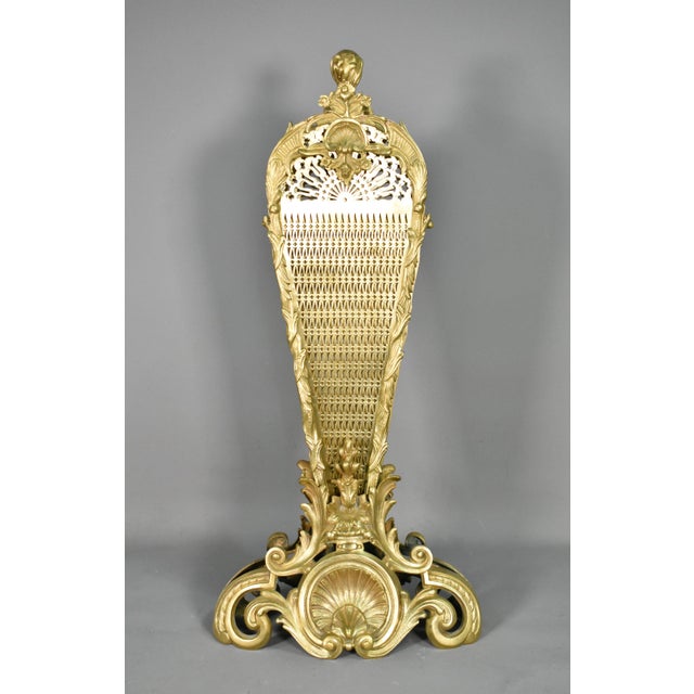 French Louis XV-Transition Style Peacock Fan Shaped Fire Screen, 1890s For Sale - Image 6 of 16