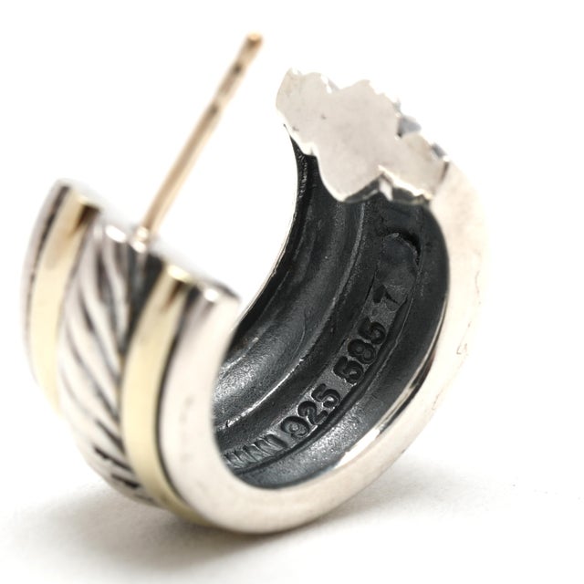 Early 21st Century David Yurman Cable Hoop Earrings, Sterling Silver & 14k Yellow Gold, Length .75 For Sale - Image 5 of 7