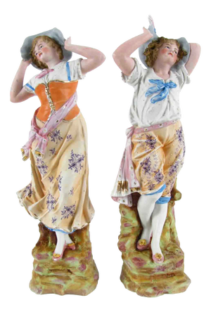 Vintage Biscuit Porcelain Sculptures, 1950s, Set of 2
